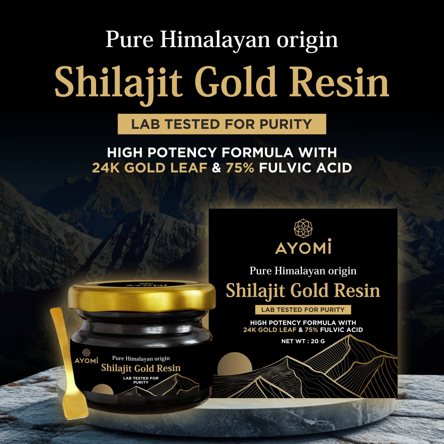 AYOMI SHILAJIT GOLD RESIN- 24k Gold leaf & 75% Fulvic Acid